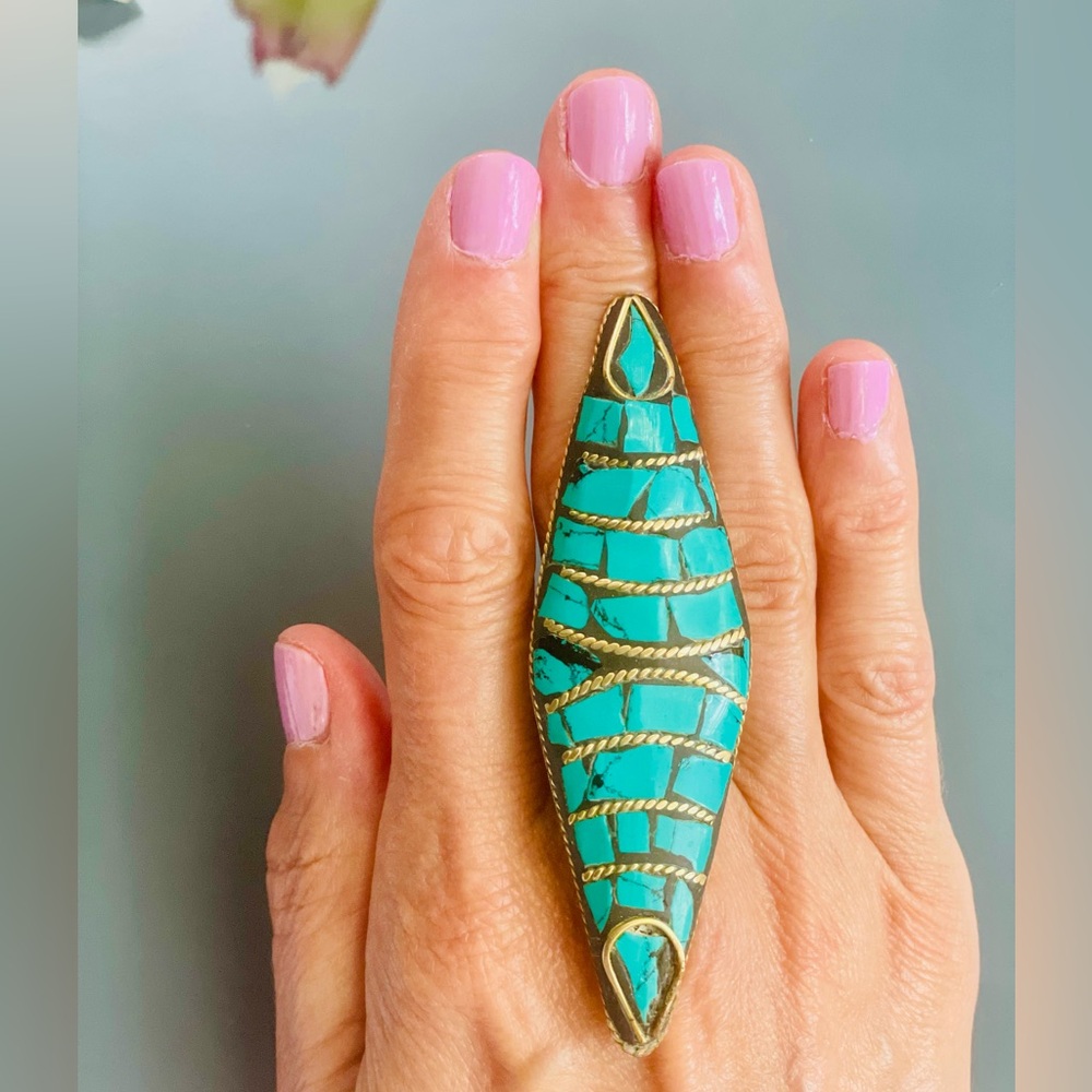 Turquoise and Gold Statement Ring